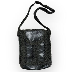 Artisan Vintage 1980s leather crossbody bag unisex handmade one of a kind, black